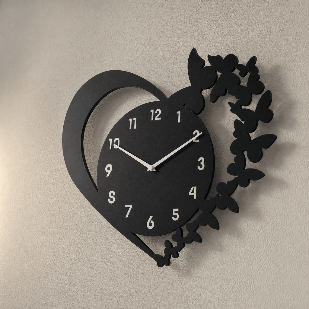 Royal Opera Heart Shaped Butterfly Wall Clock