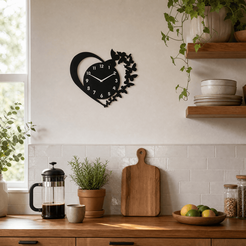 Royal Opera Heart Shaped Butterfly Wall Clock