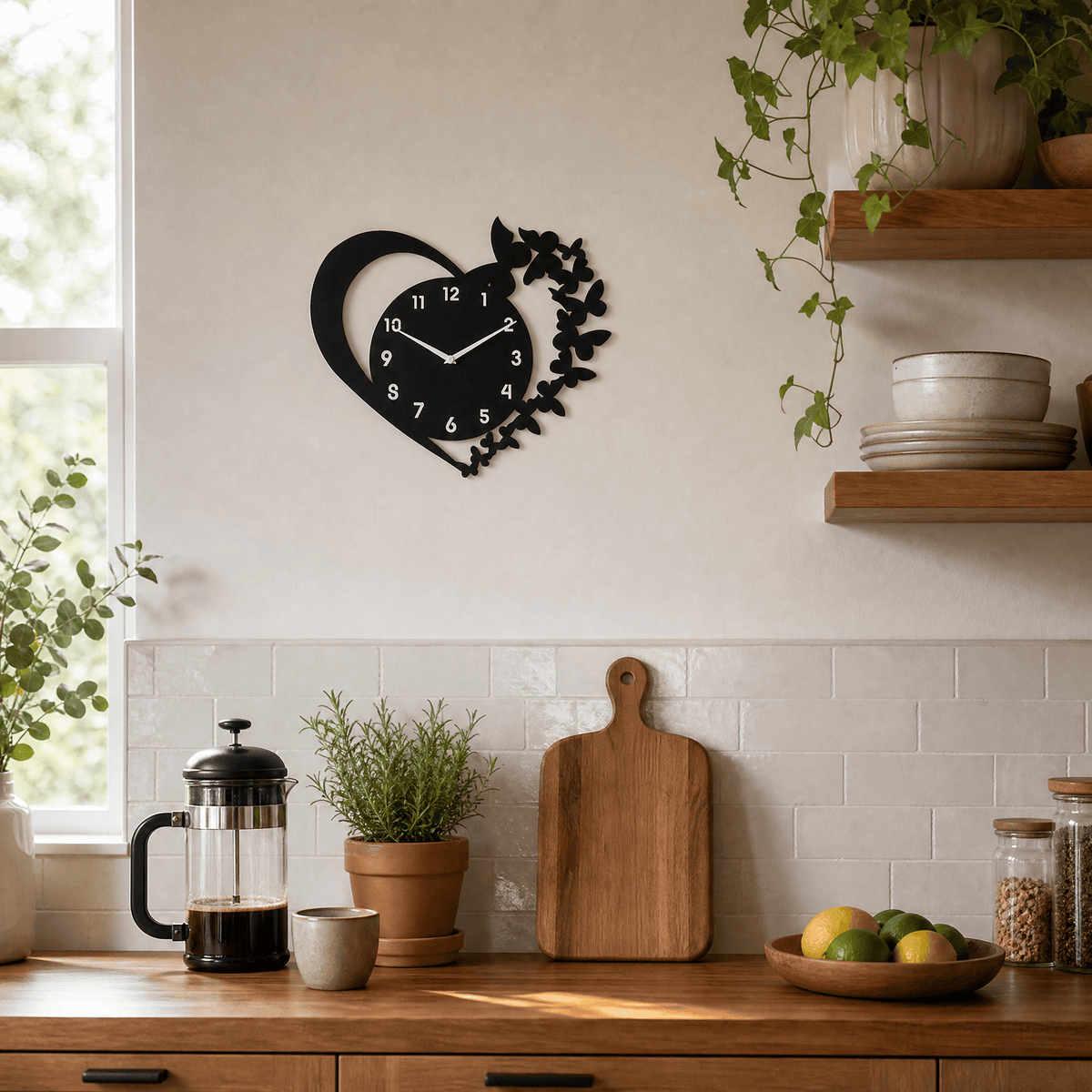 Royal Opera Heart Shaped Butterfly Wall Clock