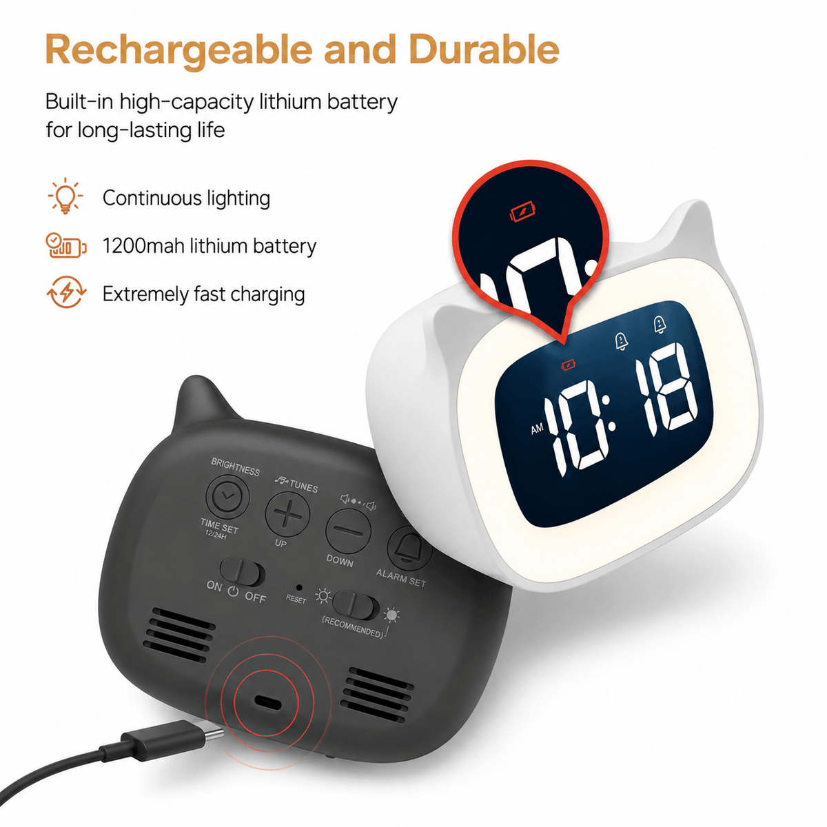 Royal Opera Kids Cat Alarm Clock Night Light