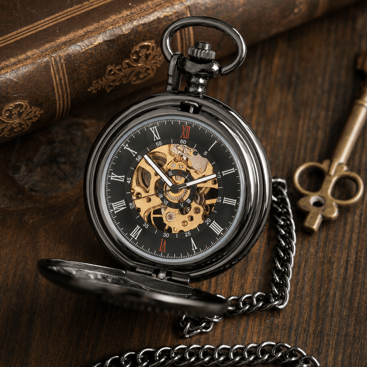 Royal Opera Mechanical Skeleton Open Face Pocket Watch