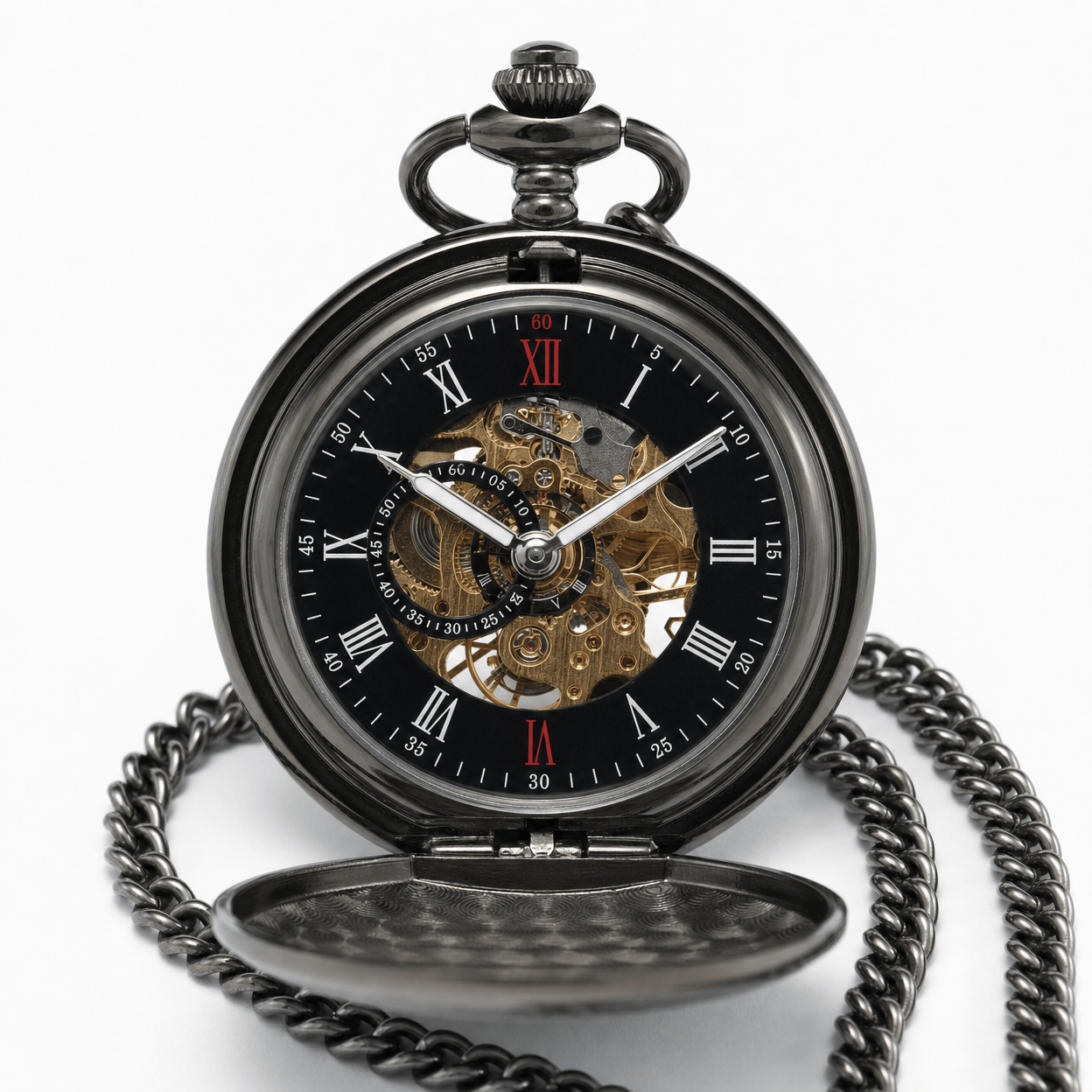 Royal Opera Mechanical Skeleton Open Face Pocket Watch
