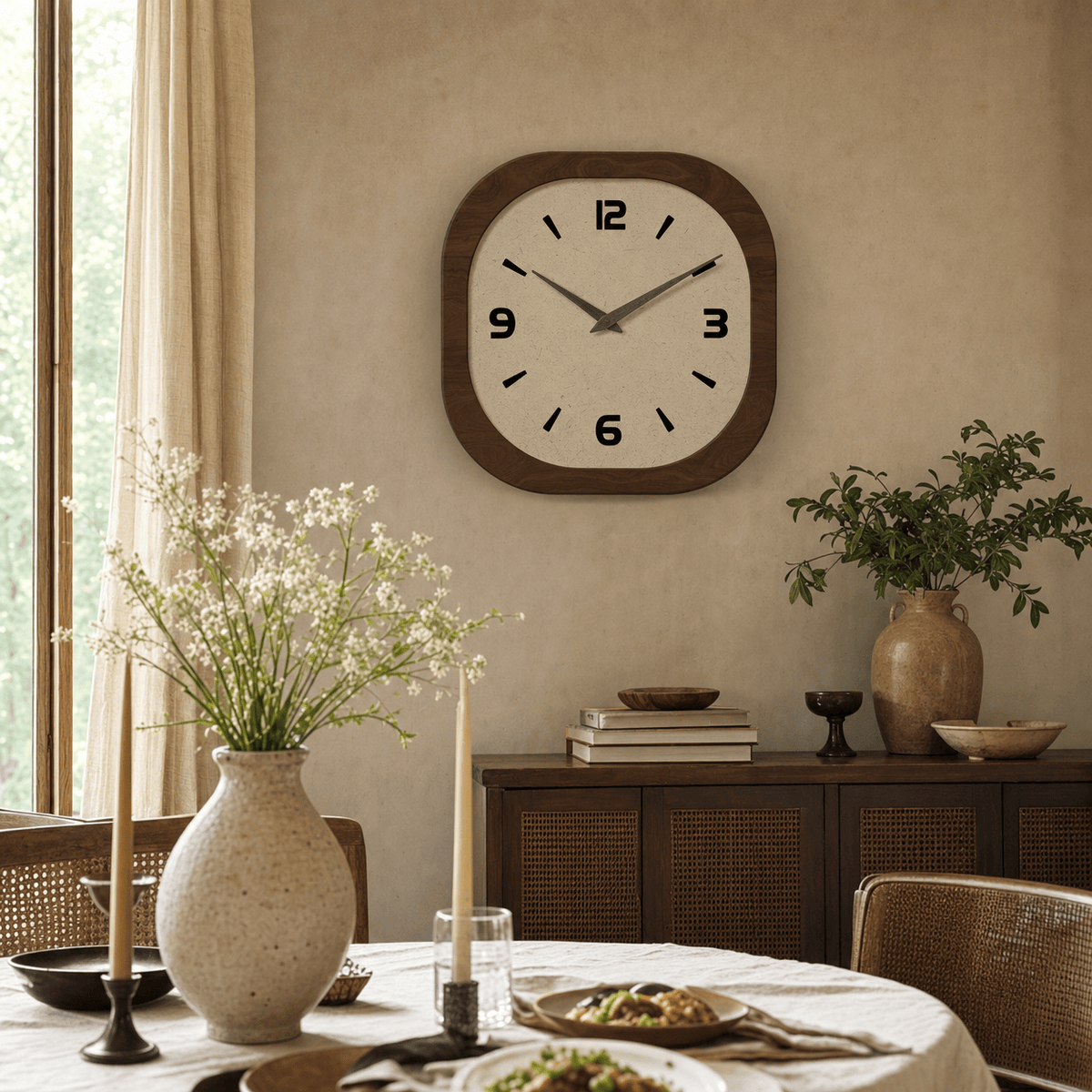 Royal Opera Modern Square Wooden Clock Silent Movement