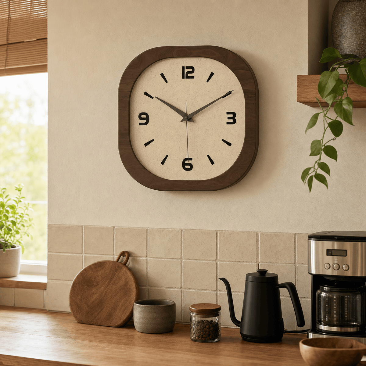 Royal Opera Modern Square Wooden Clock Silent Movement