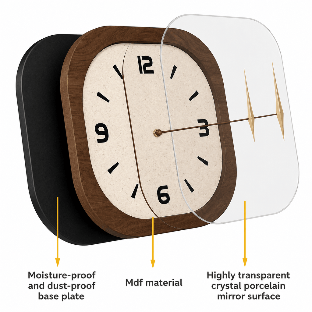 Royal Opera Modern Square Wooden Clock Silent Movement
