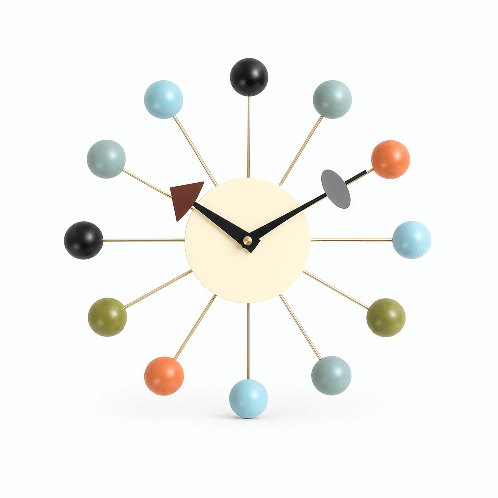 Royal Opera Multicolour Mid-Century Ball Wall Clock, Silent Quartz
