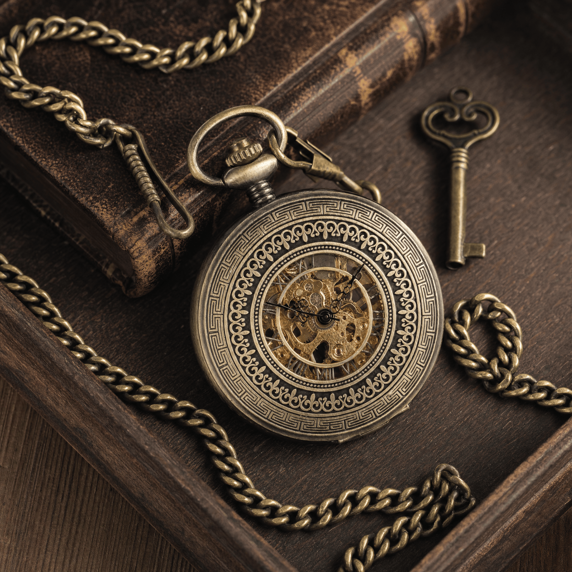 Royal Opera Pocket Watch Greek Pattern Skeleton