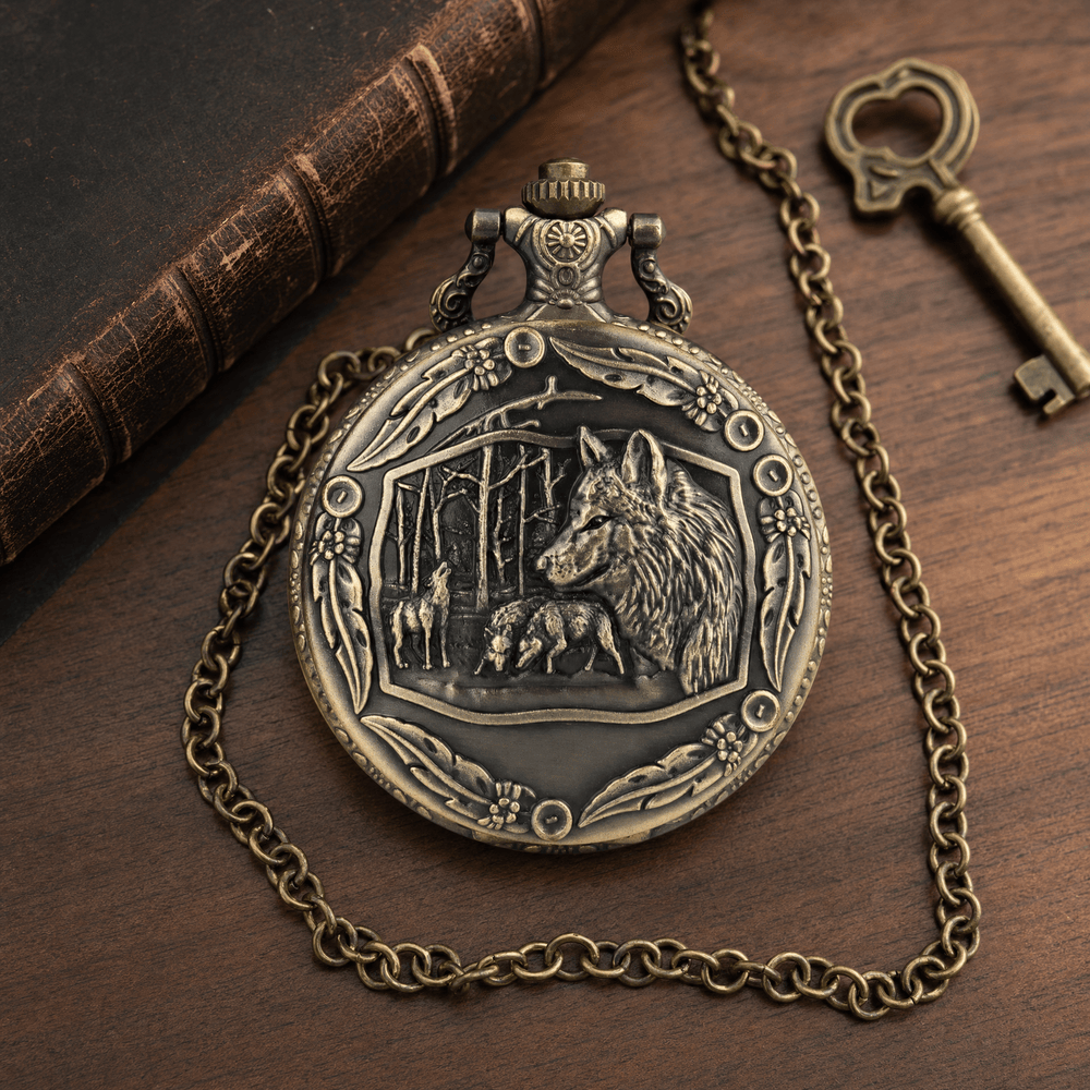Royal Opera Pocket Watch Wolf Engraved Open Face