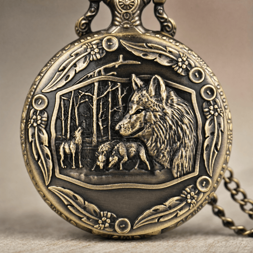 Royal Opera Pocket Watch Wolf Engraved Open Face