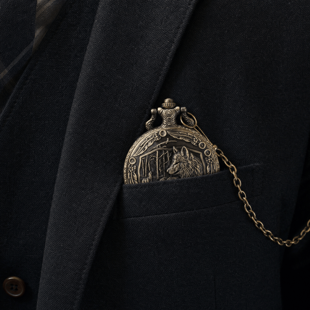 Royal Opera Pocket Watch Wolf Engraved Open Face