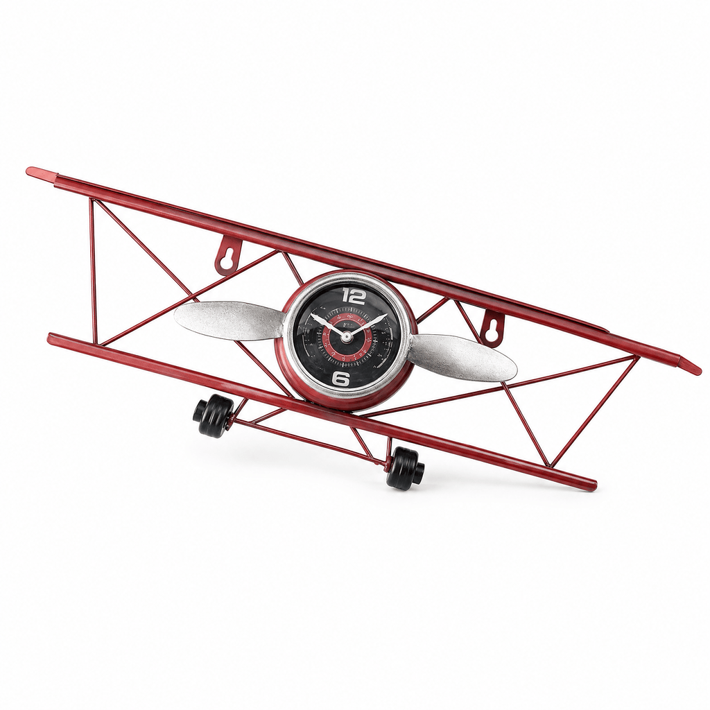 Royal Opera Red Wall Clock Vintage Biplane Kids