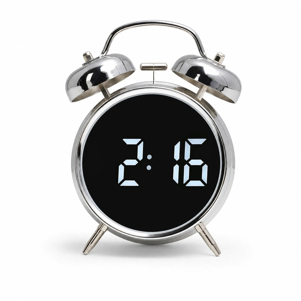 Royal Opera Silver Alarm Clock Twin Bell Digital Display