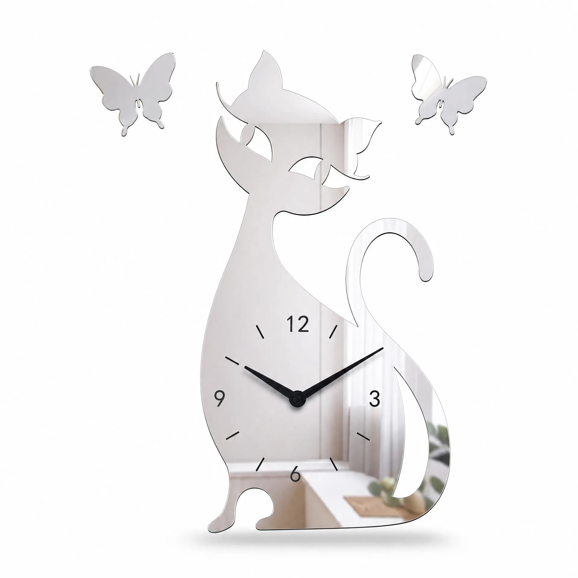 Royal Opera Silver Cat Silhouette Wall Clock