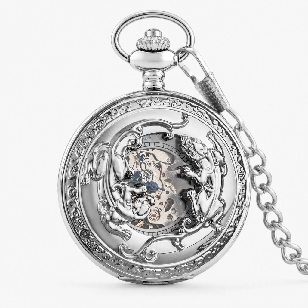 Royal Opera Silver Pocket Watch Antique Skeleton Open