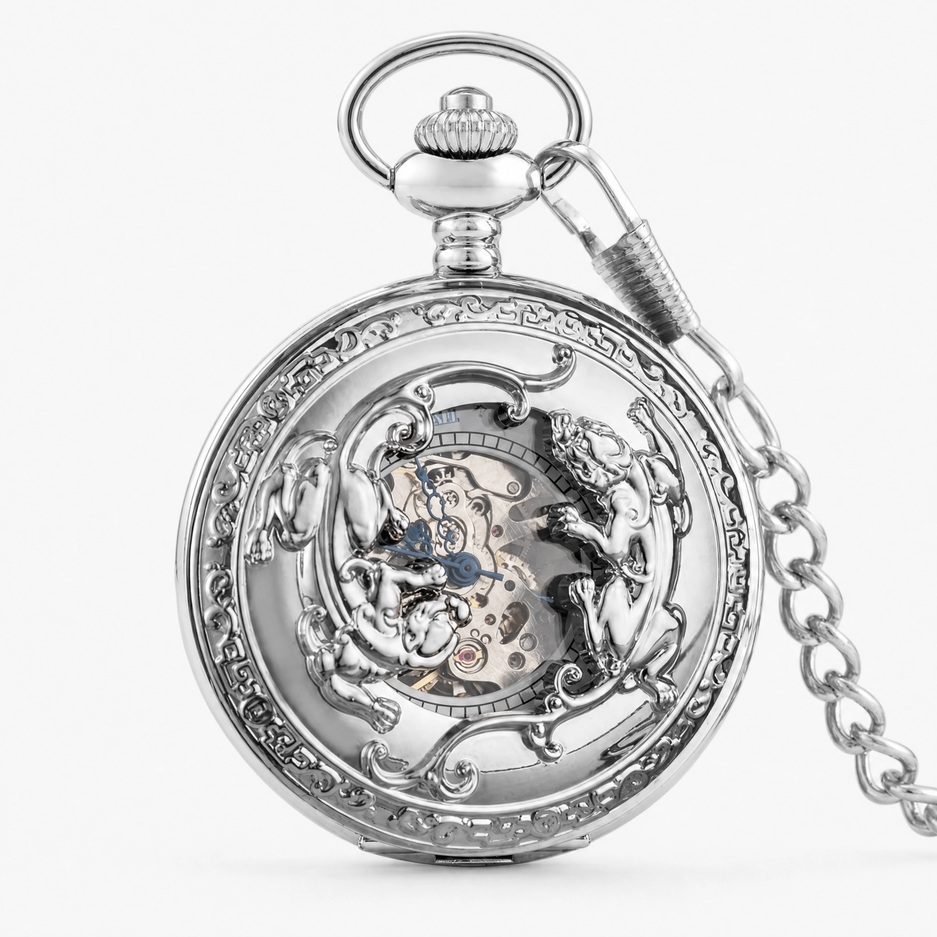 Royal Opera Silver Pocket Watch Antique Skeleton Open