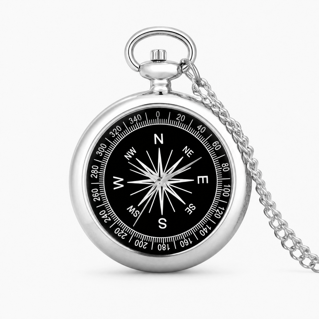 Royal Opera Silver Pocket Watch Compass Dial Groomsman