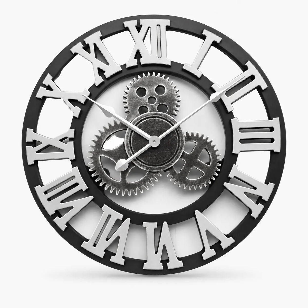 Royal Opera Silver - Roman numerals / 30cm Vintage Industrial Wall Clock Exposed Gear