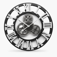 Royal Opera Silver - Roman numerals / 30cm Vintage Industrial Wall Clock Exposed Gear