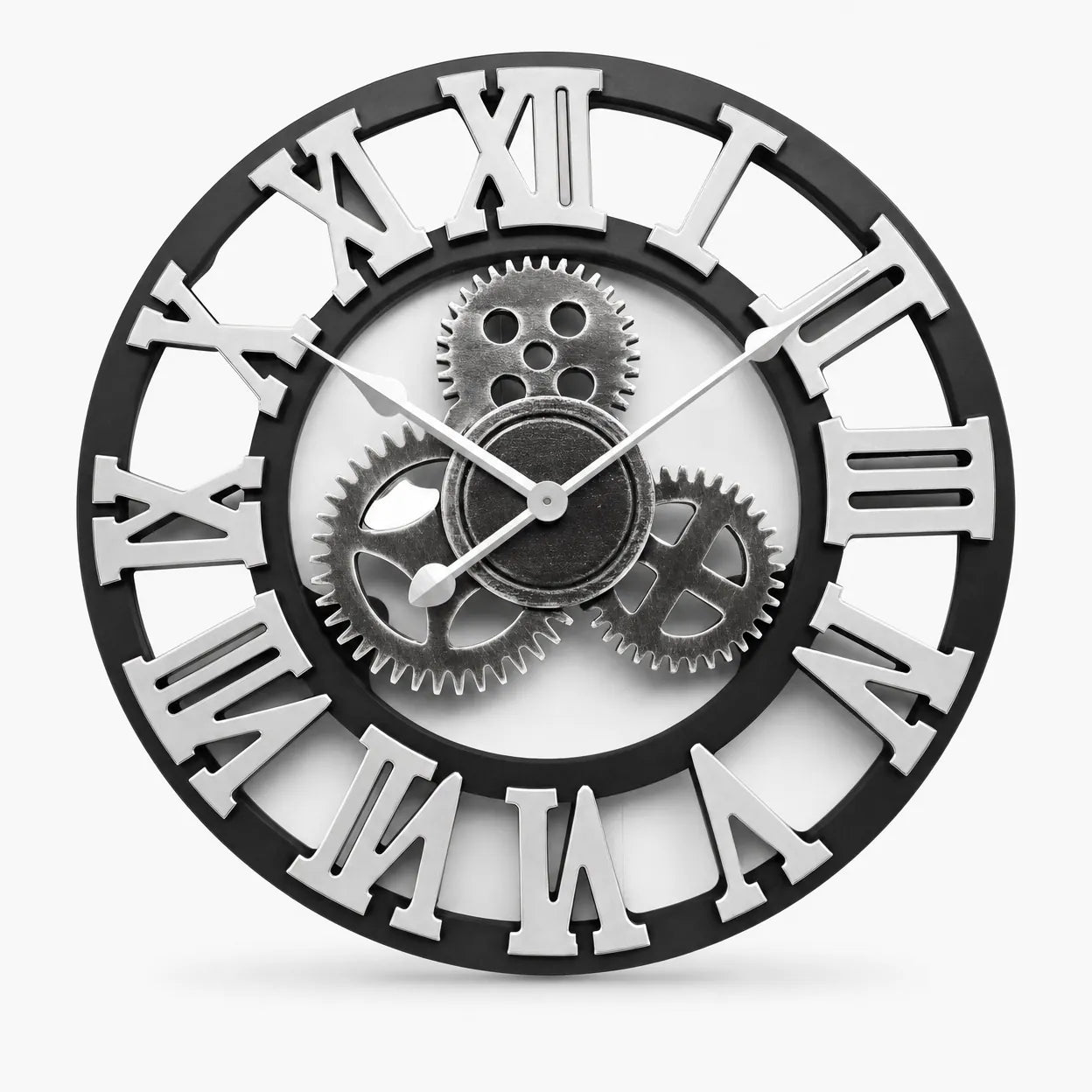 Royal Opera Silver - Roman numerals / 30cm Vintage Industrial Wall Clock Exposed Gear