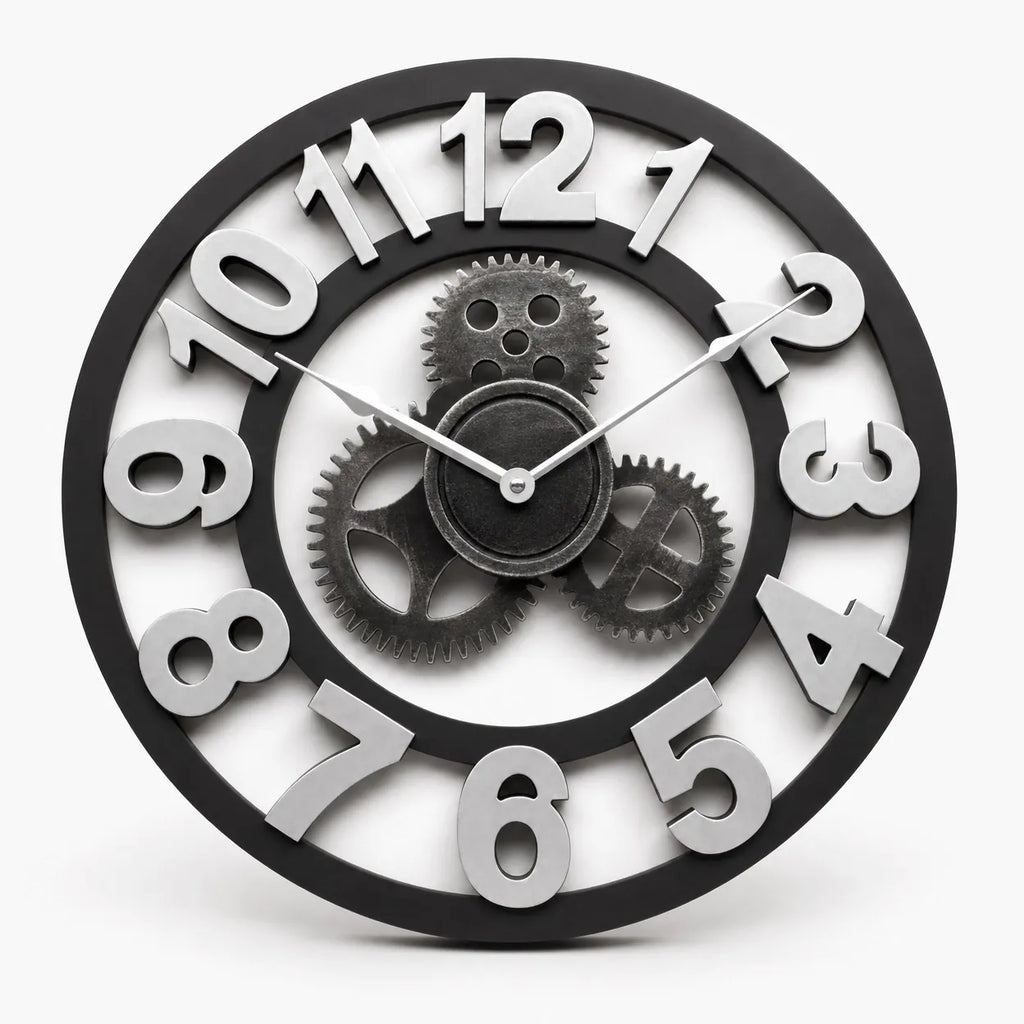 Royal Opera Silver - Standard numerals / 30cm Vintage Industrial Wall Clock Exposed Gear