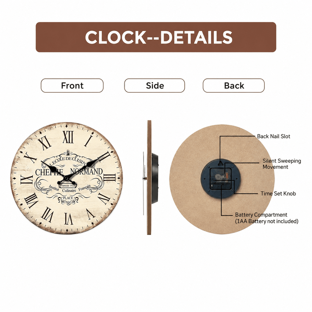 Royal Opera Vintage French Kitchen Clock Silent