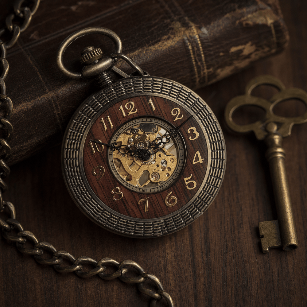 Royal Opera Vintage Mechanical Pocket Watch Wooden Inlay