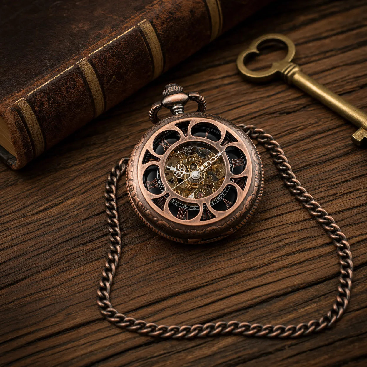 Royal Opera Vintage Skeleton Pocket Watch Engraved