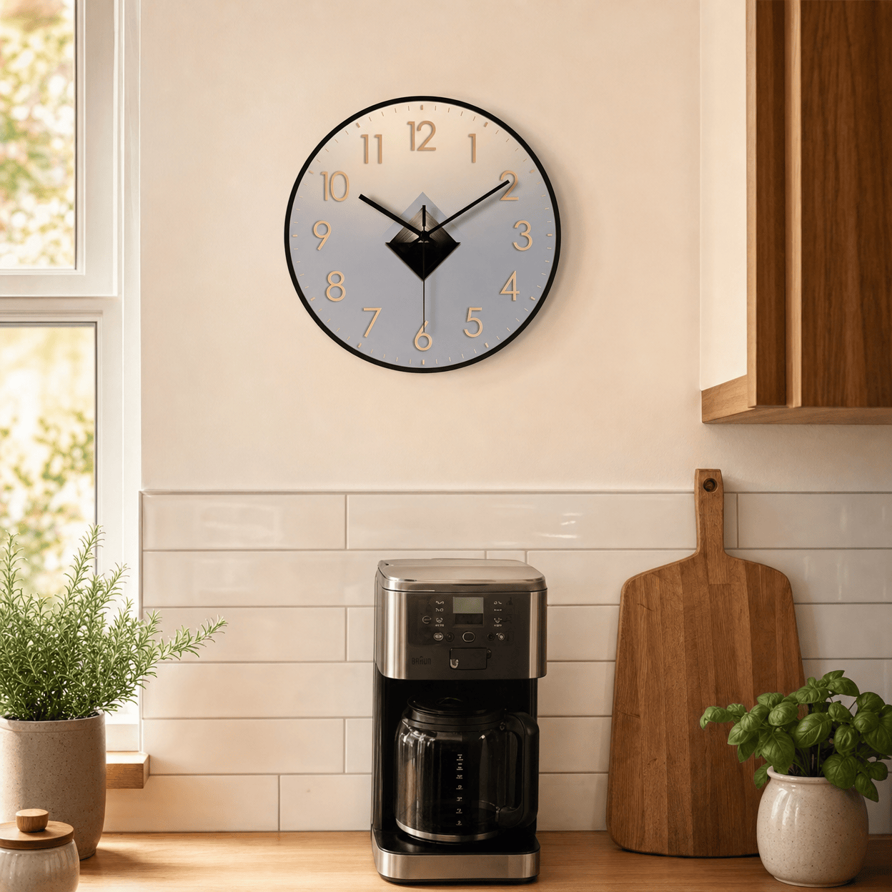 Royal Opera Wall Clock Raised Numbers Geometric Dial