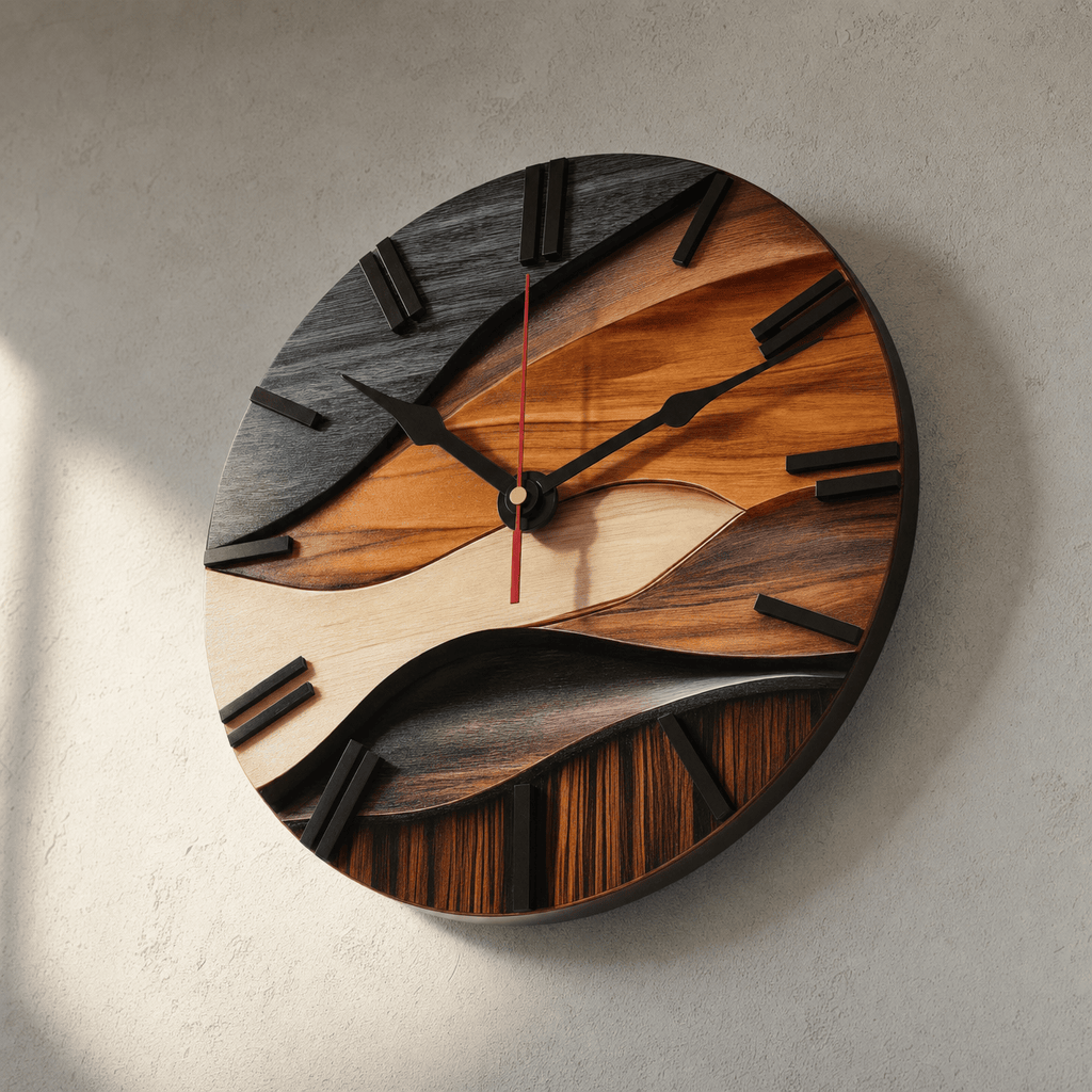 Royal Opera Wavy Layered Wooden Wall Clock Silent