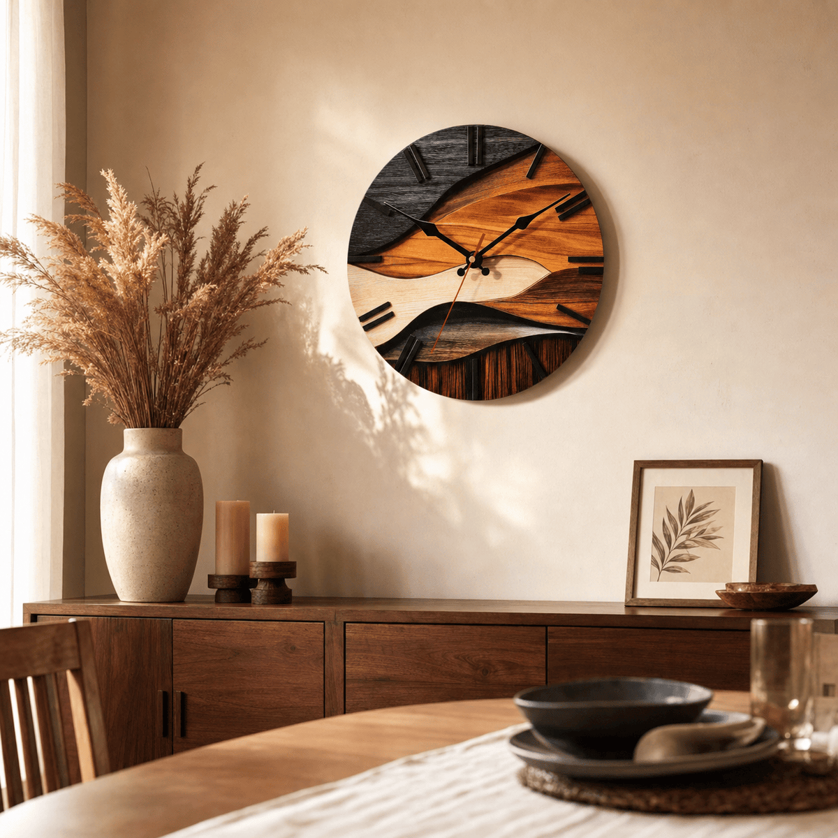 Royal Opera Wavy Layered Wooden Wall Clock Silent
