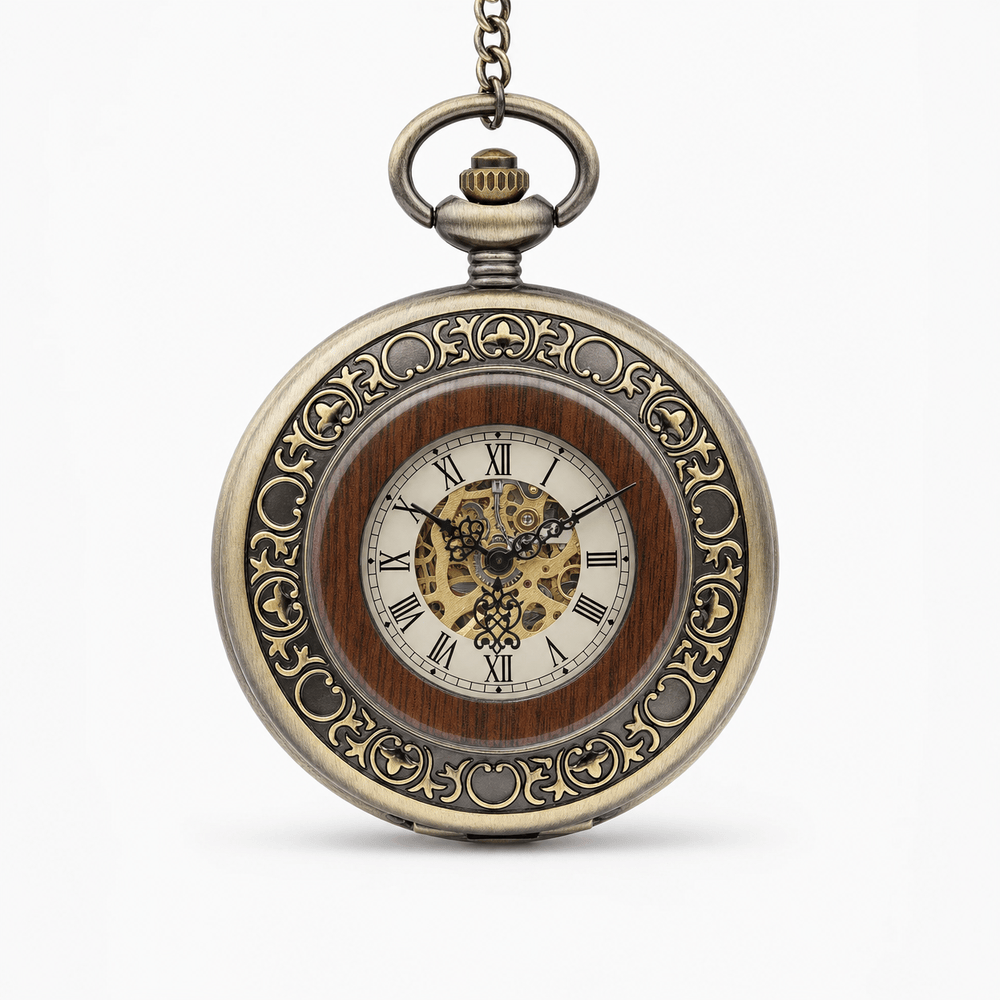 Royal Opera Wooden Bezel Skeleton Pocket Watch
