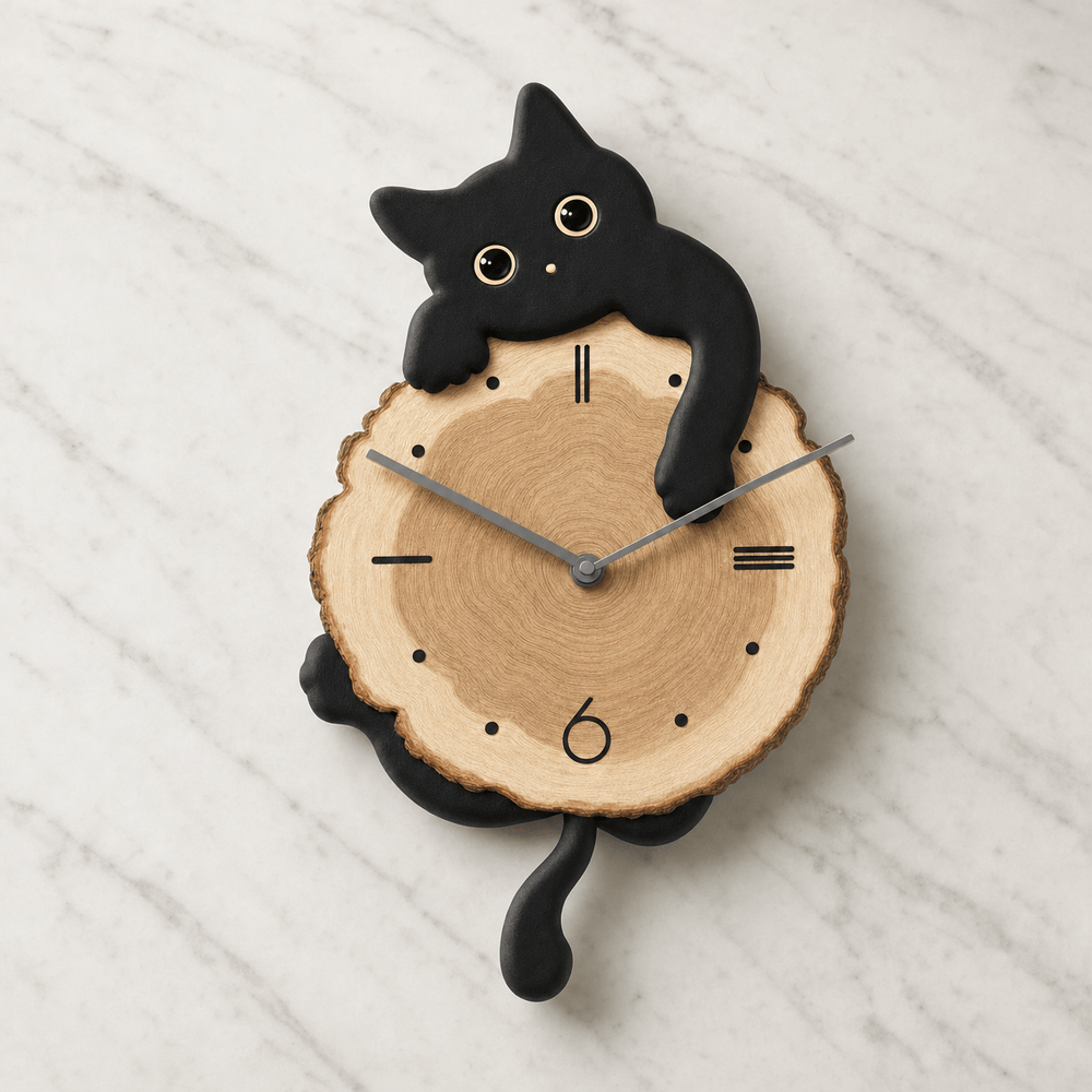 Royal Opera Wooden Clock Cat Design Kids Silent