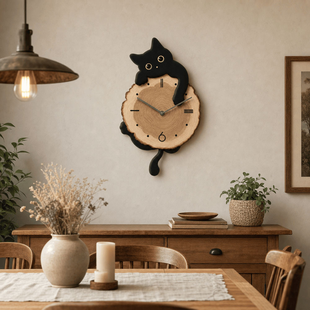 Royal Opera Wooden Clock Cat Design Kids Silent