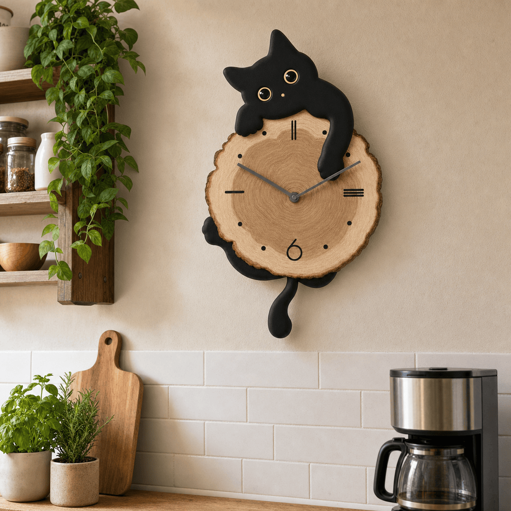 Royal Opera Wooden Clock Cat Design Kids Silent