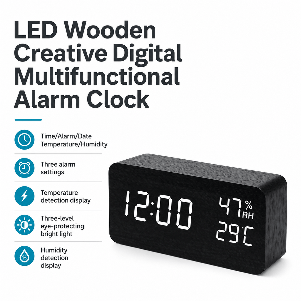 Royal Opera Wooden Digital Alarm Clock Multifunction