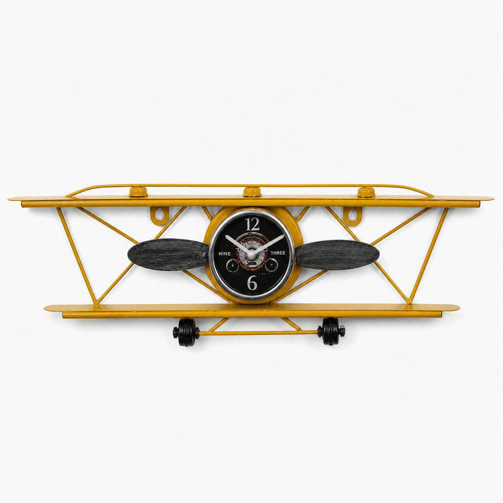 Royal Opera Yellow Wall Clock Vintage Biplane Kids