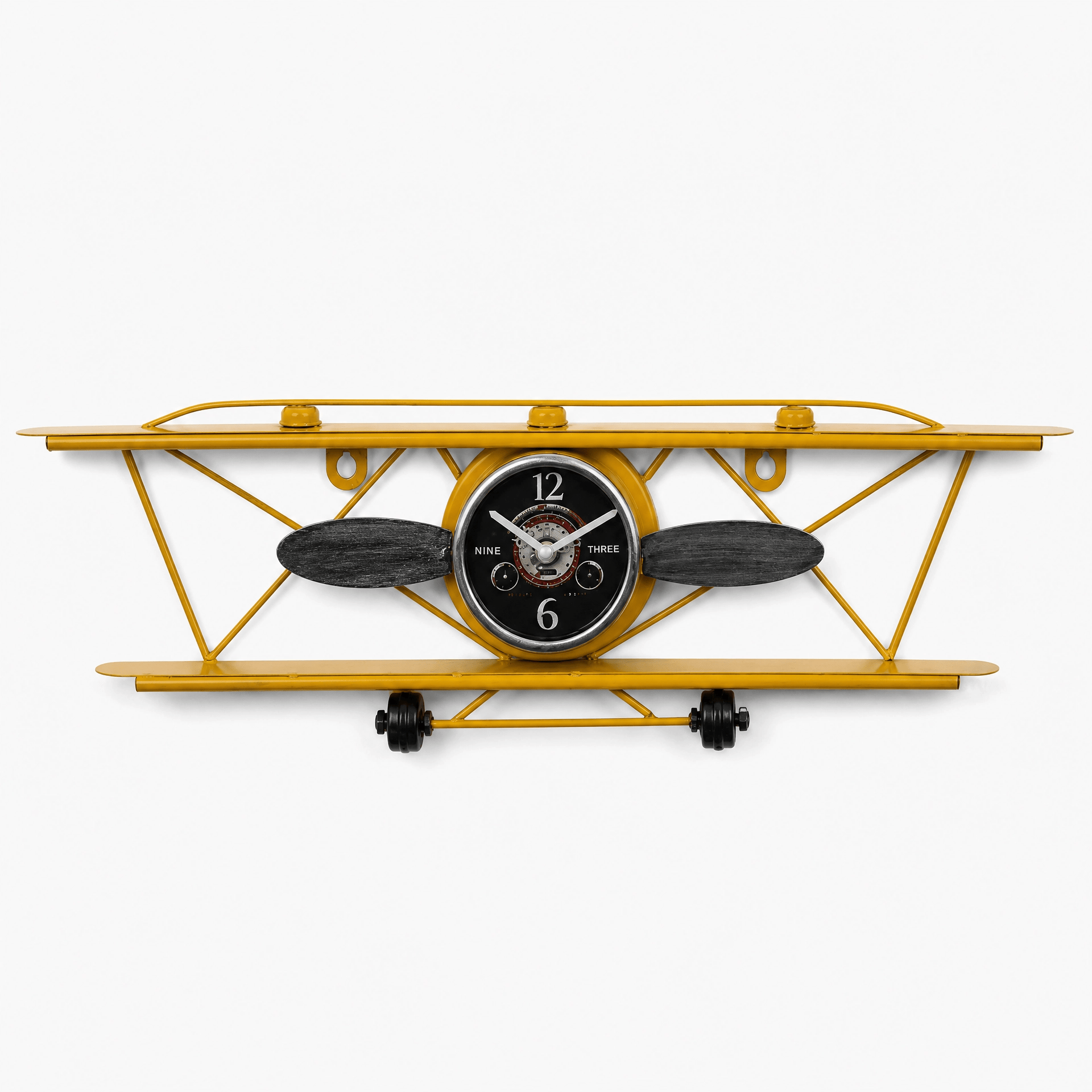 Royal Opera Yellow Wall Clock Vintage Biplane Kids